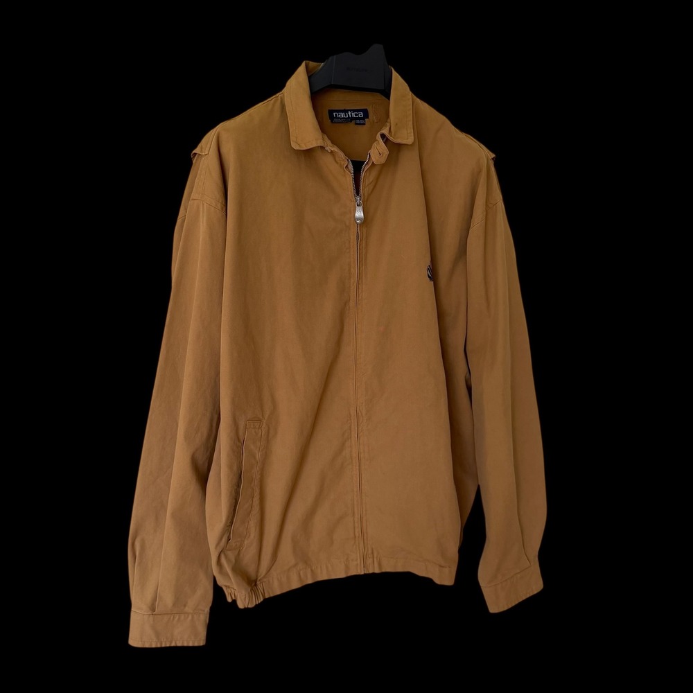 90's Nautica XXL Harrington Jacket Mustard Tan Cotton Canvas Zip Windbreaker VDR